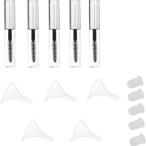 5pcs/Set Refillable Mascara Eyelash Cream Container Tubes Vials, With Funnels, Wand and Cap, Portable Makeup Bottles 4ML