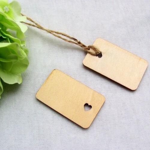 50pcs Rectangle Wooden Gift Tag Plain Wood Hang Tag Party Deco Wood Cards with Jute Strings 40*29mm
