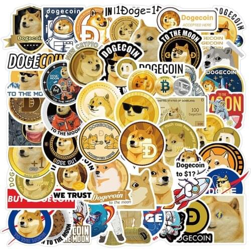 50PCS Virtual Currency Dog Coin Graffiti Stickers Decoration Motorcycle Luggage Skateboard Waterproof Kids Toys Stickers