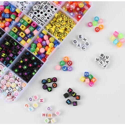15Grid 750Pcs Acrylic Letter Number Mixed Squre Loose Beads For DIY Jewelry Making Bracelet Necklace Craft Kit Set Accesories
