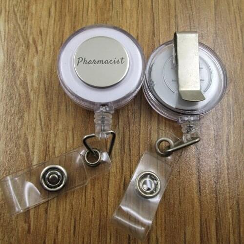 Pharmacist ID Badge Reel gift for him/her friend family retractable recoil id badge holder work fun