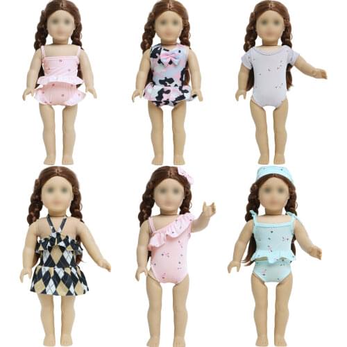3 in 1 Handmade Doll Swimsuit Bikini Outfit Swimming Underwear + Cap Summer Swimwear Clothes for 18inch Girl Doll 43cm Kid Toy