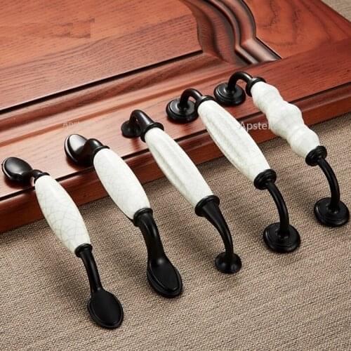 Black White Closet Dresser Pulls American Style Drawer Kitchen Hardwares Cabinet Cupboard Knobs Retro Zinc Alloy Ceramic
