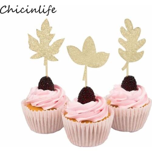 Chicinlife 12pcs Maple Leaves Cupcake Topper Thanksgiving cake Topper Thanksgiving party Supplies Cupcake Decoration