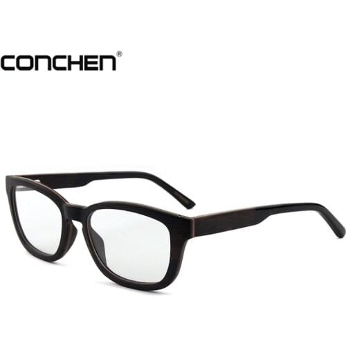 CONCHEN Wooden Eyeglass Frames Men Optical Plain Glasses Women Full Frame Vintage Wood Eyewear Frame Bamboo