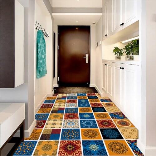 Colorful Floral Pattern Matte Tiles Wall Sticker 50*100cm Transfers Covers For Kitchen Corridor Home Renovation Floor Wallpaper