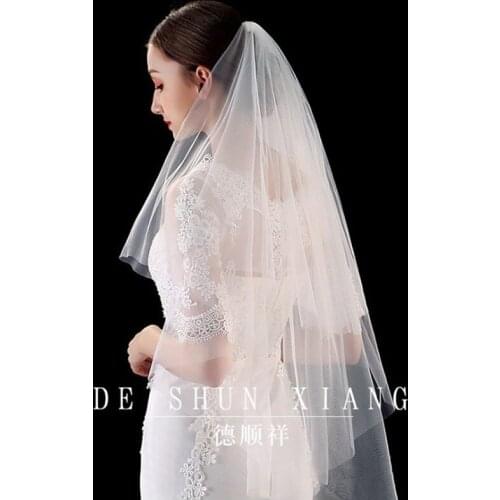 White Short Bridal Veil Two Layer 90cm with Comb Ivory Veils for Wedding Party Black Champagne Soft Tulle Veil Bride Velo Sposa