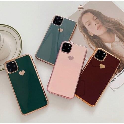 Electroplated Love Heart Phone Case For iPhone 11 12Pro Max XR XS X XS Max Silica Gel Phone Cover For 7 8 6 6S Plus