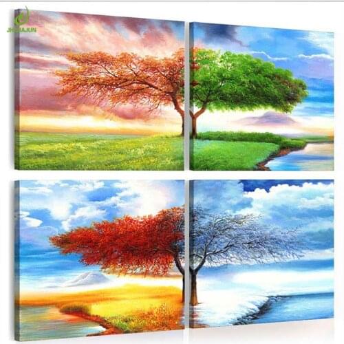 JHLJIAJUN 4 Piece Color Trees Spelling Canvas Art Decoration Home Modular Picture Art Decorative No Frame Nordic Decor Posters