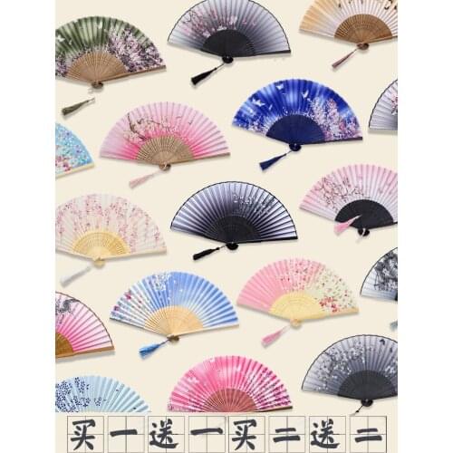 Chinese Style Japanese Style Folding Fan Wooden Handle Classical Dance Fan High Quality Tassel Elegant Female Fan