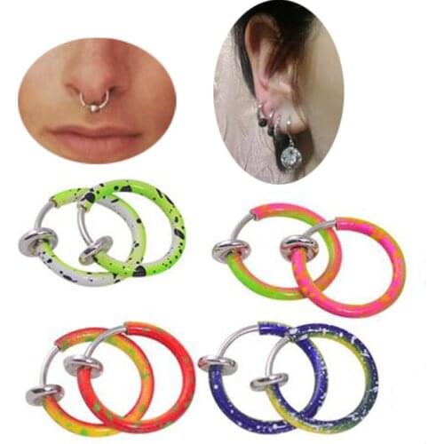 2Piece 2016 Colorful Spot Fake Nose Ring Lip Ear Clip On Fake Piercing Nose Lip Hoop Rings Earrings Rose Ball body jewelry
