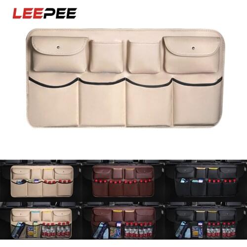 LEEPEE Car Rear Seat Back Storage Bag PU Leather Multi Hanging Nets Pocket Auto Stowing Tidying Trunk Organizer Car Styling