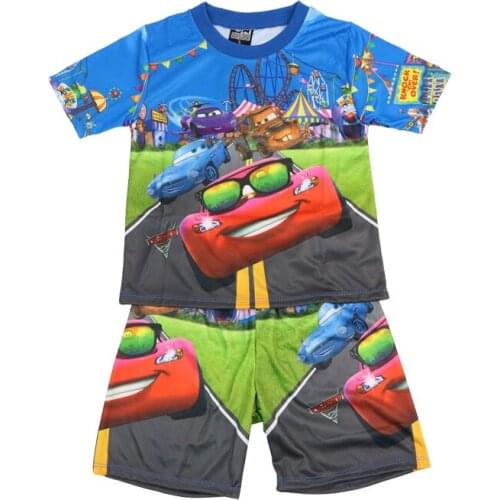 Disney Boys Sets Summer 2021 New Short-Sleeved Cartoon Clothing Kids Clothes Childrens Shorts Pajamas Outfits Car McQueen Suit