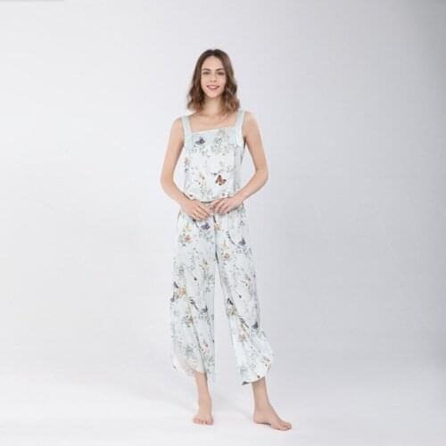 Summer Women Print Strap Top Pajamas Sets Sexy Nightgown&Pyjamas Suit Rayon Sports Sleepwear Lounge Nightwear Home Clothes