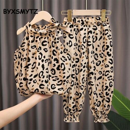 2021 Summer Girls Suit Chiffon Clothes Set Childrens Clothing Casual Sling Korean Sleeveless Two-piece Suit Girl Fashion Pants