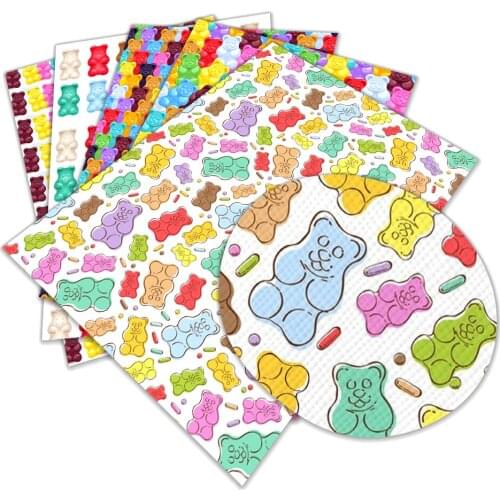 22x30cm Artificial Leather Sheet Rainbow Bear Print Used to Make Hair Earring Bows