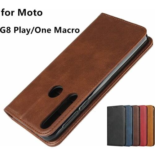 Magnetic attraction leather case for Motorola MOTO One Macro / for Moto G8 play case card holder holster cover wallet