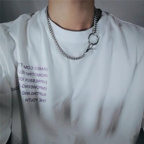 Fashion Hook Dog Buckle Round Grinding Ring Necklace Stainless Steel Simple Hip Hop Chain Hot Sale