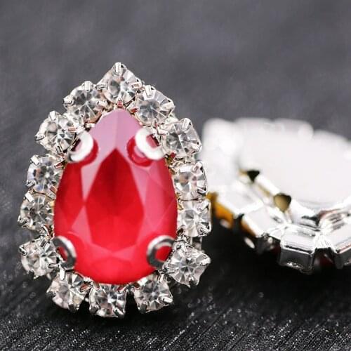 New Hot! 6x8mm/7x10mm glass rhinestones teardrop shape sew on crystal button Red Mocha crystals rhinestones Diy jewelry/nail art