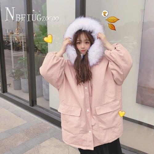 2020 New Winter Korean Long Style Loose Women Parkas Fur Collar Hooded Thick Female Overcoat
