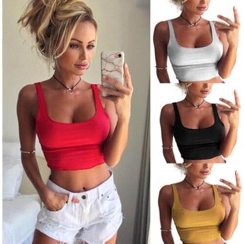 Solid New 2021 Sexy Short Women Tanks Tops Cropped Tops Tees Shirt Sexy White Black Red Yellow Ladies Camis Cotton Camisole
