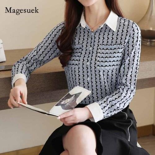 2020 Autumn Korean Blue Slim Top Fashion Women Blouses for Office Lady Chiffon Blouse Long Sleeve Womens Shirts Female 10754
