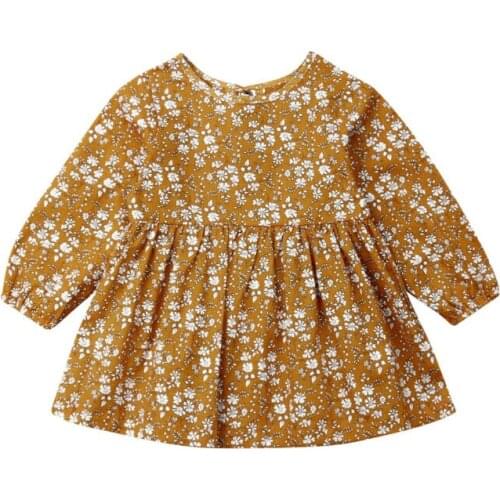 2019 New Toddler Infant Baby Girl Floral Dress Clothes Long Sleeve Print Knee Length A-Line Dress 6M-4Y