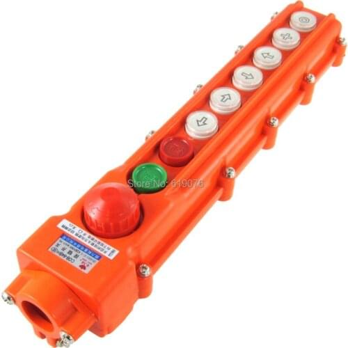 Hoist Crane 6 Ways Pushbutton Switch Up Down Rain Proof w Emergency Stop Knob COB-64BH