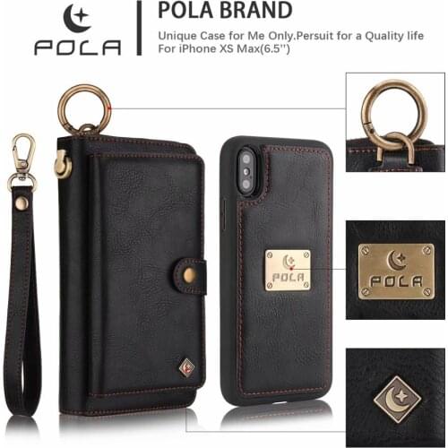 POLA For iphone 11 Pro 6 6s 7 8 plus X Xs MAX XR Case Multifunction Luxury zipper Business Leather Magnetic Wallet Split Cover