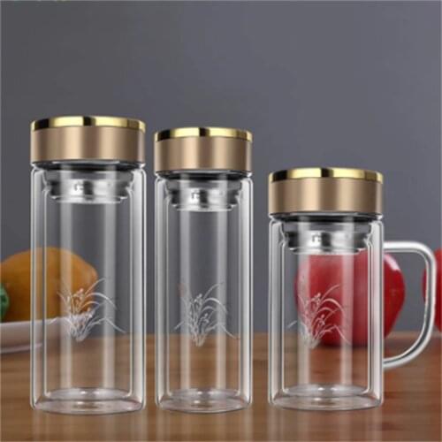 Portable Double Wall Glass Tea Mug Coffee Travel Cup Infuser Drink Bottle Tumbler Drinkware Eco-Friendly Office Vacuum Cup