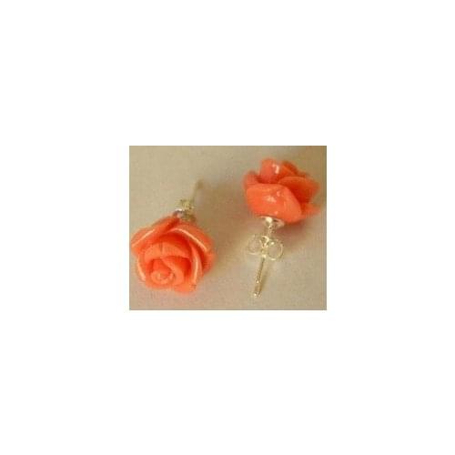 Lovely Fine Nobility Ladys Womens queen Beautiful Pink Sea Coral Carved Rose Earring wholesale 1[pair] earrings