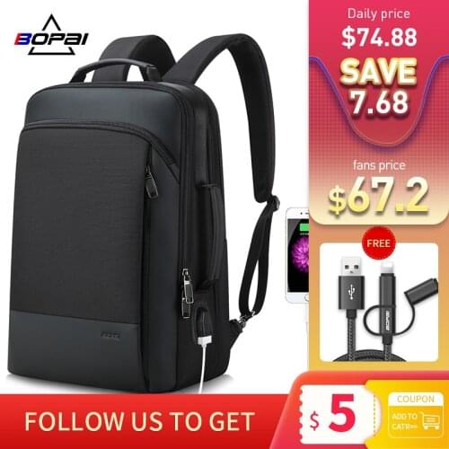 BOPAI 2020 Backpack Men Enlarge Anti Theft Business Bagpack for 15.6 Inch Laptop Black Back Pack School Backpacking