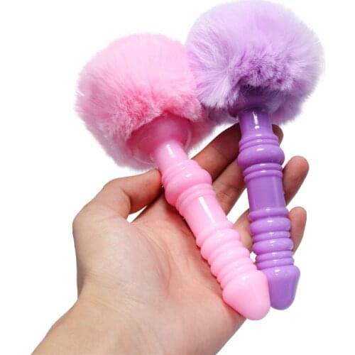 Small Size Rabbit Tail Silicone Anal Beads Plug Bunny Pompon Butt Plug Silica Gel Hair Ball Anal Plug Adult Game