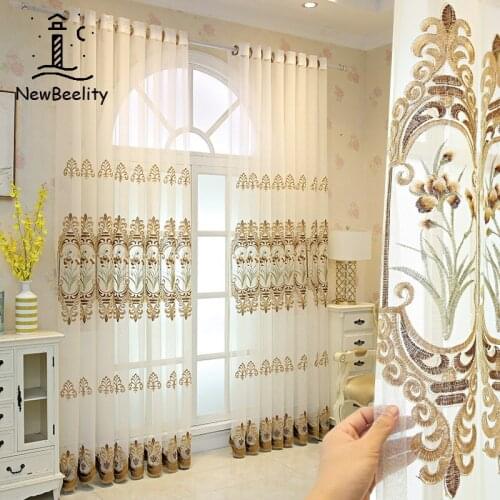 Modern High-end Embroidered Window Screen Sheer for Living Room Bedroom Villa American Luxury Curtains and Velvet Products Yarn