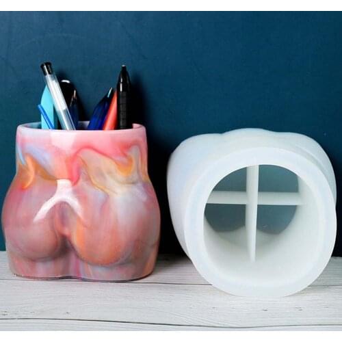 Human Ass Vase Pen Holder Silicone Mould DIY 3D Art Body Buttock Flower Vase Concrete Mold Home Decoration Resin Craft Making