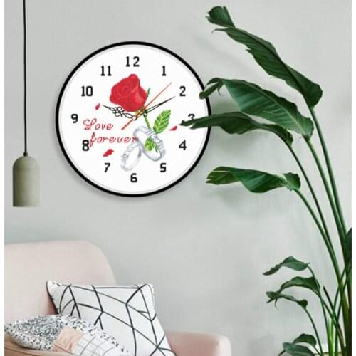 Cross-stitch Valentines day gift for girlfriend with rose wall clock Water-soluble canvas printing drawings embroidery kit