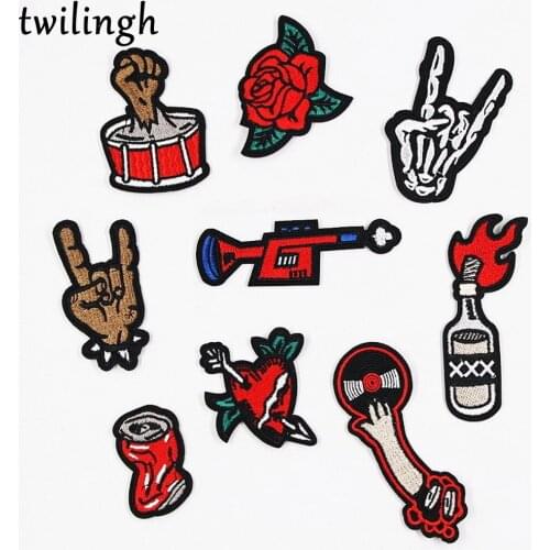 Twilingh 1pc Musical Instrument Rock and Roll Iron On Embroidered Clothes Patches For Clothing