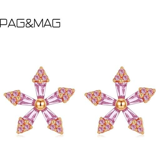 PAG&MAG Created Ice Crystals Flower Topaz Stud Earrings Real Sterling Silver 925 Earrings For Women Jewelry joyas de plata 925