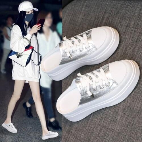 Slippers for Women Summer New Korean Version of No Heel Thick Bottom Pedal Platform Flats Womens White Shoes Sneakers