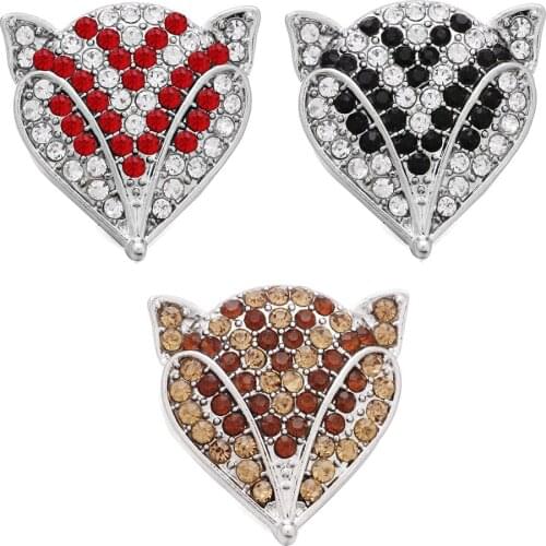 10pcs/lot New Snap Button Jewelry Rhinestone Fox Metal Snap Buttons Fit Leather 18mm Snap Button Bracelet for Women
