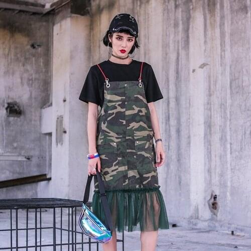 Camouflage Dresses Summer 2019 Overall Dress Women Suspenders T Shirt Dress Midi Long Casual Dresses For Women 2019 DD2193
