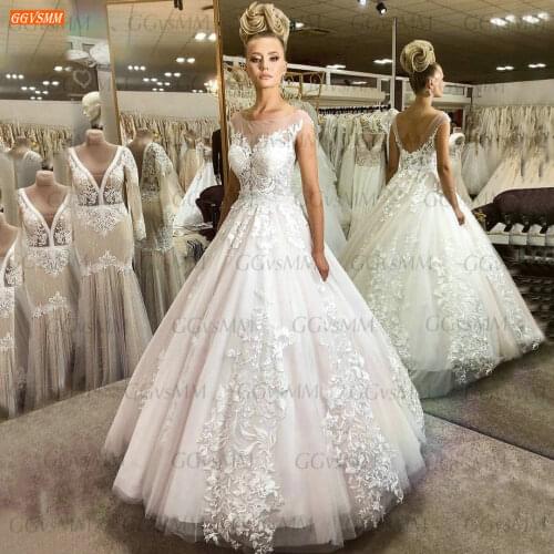 Fashion Appliqued Wedding Dresses 2021 fluffy vestido de noiva Sleeveless Sexy Ball Gown Bridal Dress Custom Made hochzeitskleid