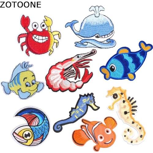 ZOTOONE Cartoon Crab Patches Embroidery Patches for Clothing Diy Cartoon Ocean Fish Iron on Patches on Clothes Shrimp Sticker I