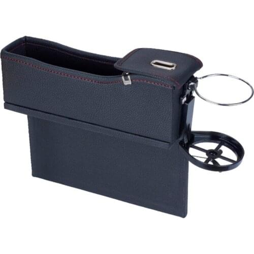 2PCS(Left&Right) Premium PU Leather Car Seat Gap Organizer Filler Pocket Storage Box Cup Holder Multi-function Car Coin Storage