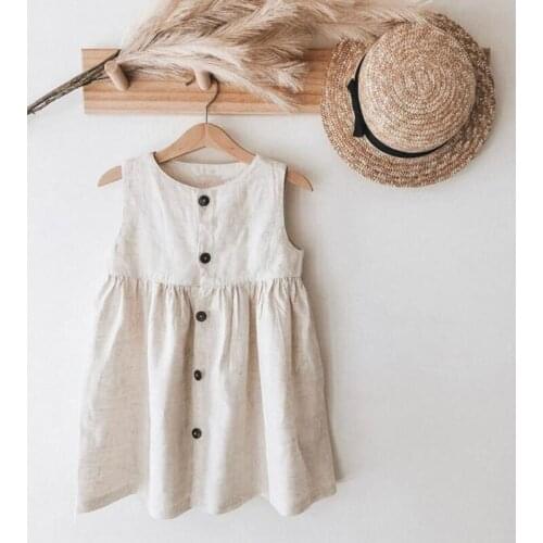 2020 Summer Girls Dresses Cotton And Linen Dress For Girls Princess Dress Sleeveless Kids Dresses Vestidos Children Clothing