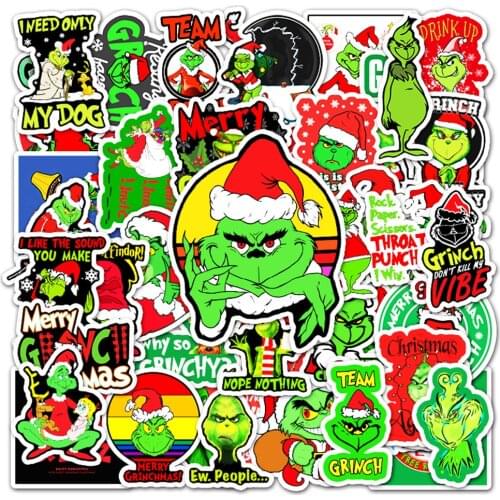 2021 New Cute Animation Green Fur Monster Grinch Cartoon Graffiti Decoration Suitcase Guitar Waterproof Sticker Wholesale