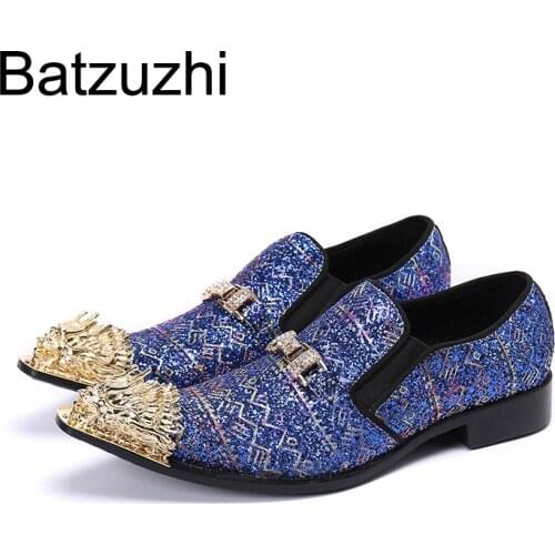 Batzuzhi Mens Leather Dress ShoesItalian Style Hadnmade Pointed Metal Toe Formal Business Leather Shoes for Men Party /Wedding