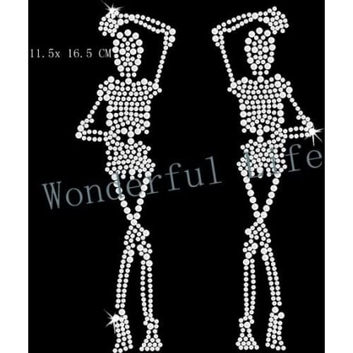 Free shipping two skull lady very special rhinestone Crystal Motif Transfer Design Iron On