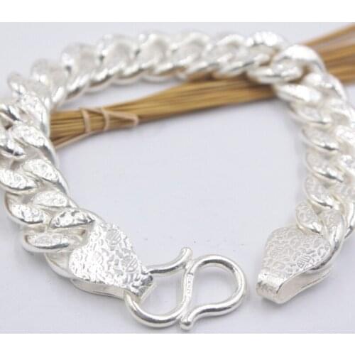 Sterling S990 Silver Luck Many Fu Word Curb Link Bracelet 8.46"L 13.5mmW 85.9g