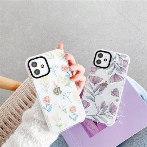 Phone Case for IPhone 12 Mini 11 Pro Max SE2020 Fashion Purple Flower Clear Coque for IPhone X Xs XR 7 8 Plus Floral Cover Capa